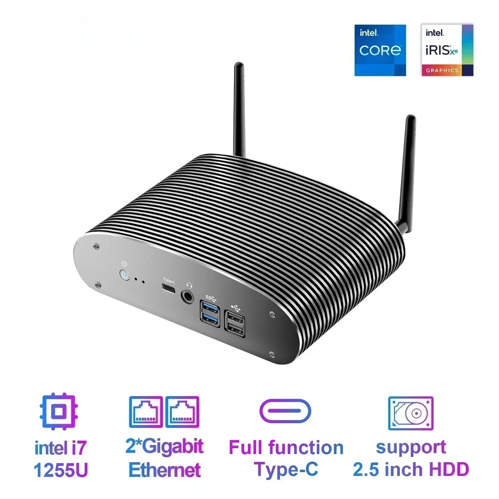 GTBOX  Intel 1235U i7 1255U TK12F Fanless Mini PC Gaming Desktop Computer 3x4K@60GHZ  Support NVME SSD