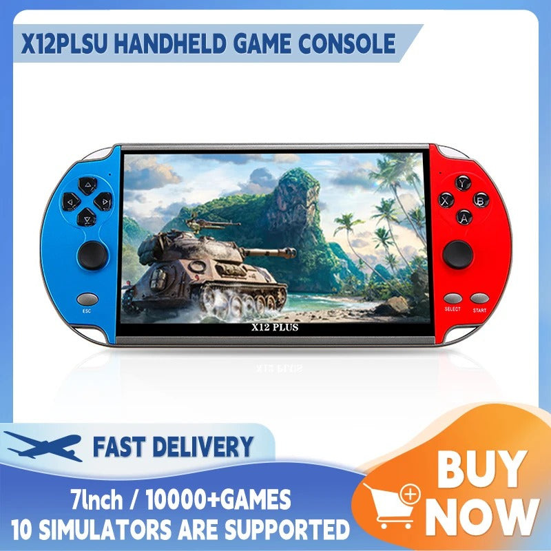 X12 Plus Video-Handheld-Spielekonsole, 7,0-Zoll-HD-Bildschirm, tragbarer Audio-Video-Player, klassisches Spielen, integrierte über 10.000 kostenlose Spiele