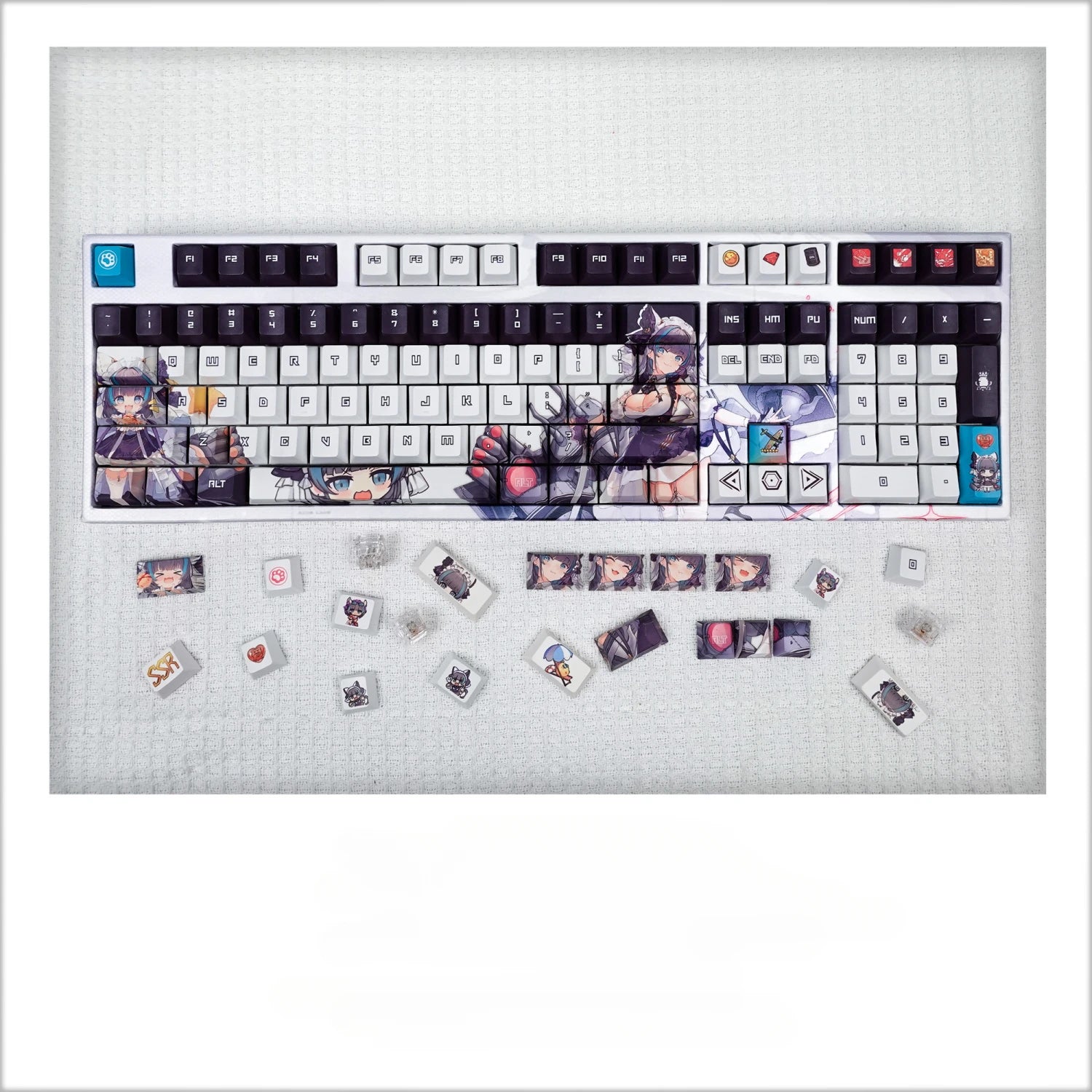 129 Keys/Set Azur Lane HMS Cheshire Cute Neko Girl PBT Cherry Profile for MX Switch Keycap for Mechanical Keyboard Game Custom