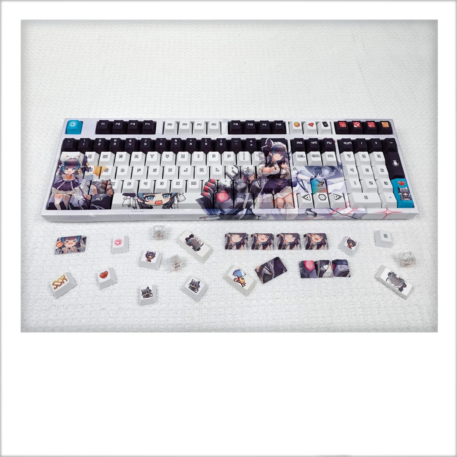 129 Keys/Set Azur Lane HMS Cheshire Cute Neko Girl PBT Cherry Profile for MX Switch Keycap for Mechanical Keyboard Game Custom