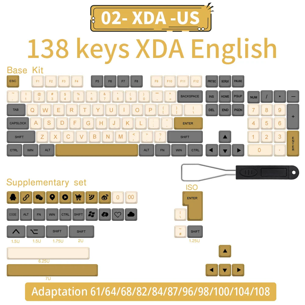 140 Tasten PBT-Tastenkappen XDA-Profil ISO-Layout Spanisch-Russisch-Japanisch-Koreanisch-Französisch-Tastenkappen für mechanische Cherry-MX-Tastatur