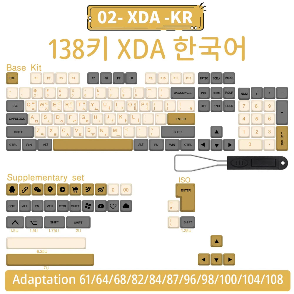 140 Tasten PBT-Tastenkappen XDA-Profil ISO-Layout Spanisch-Russisch-Japanisch-Koreanisch-Französisch-Tastenkappen für mechanische Cherry-MX-Tastatur