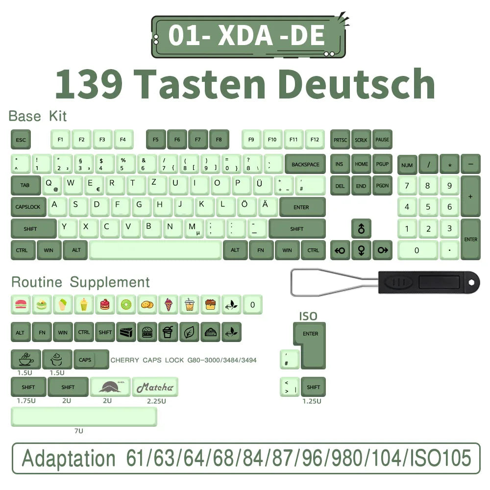 140 Tasten PBT-Tastenkappen XDA-Profil ISO-Layout Spanisch-Russisch-Japanisch-Koreanisch-Französisch-Tastenkappen für mechanische Cherry-MX-Tastatur