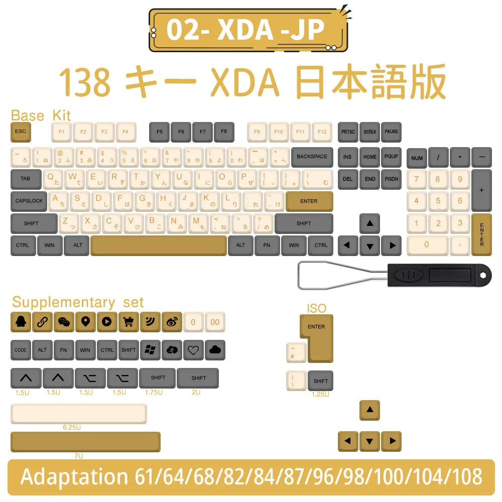 140 Tasten PBT-Tastenkappen XDA-Profil ISO-Layout Spanisch-Russisch-Japanisch-Koreanisch-Französisch-Tastenkappen für mechanische Cherry-MX-Tastatur