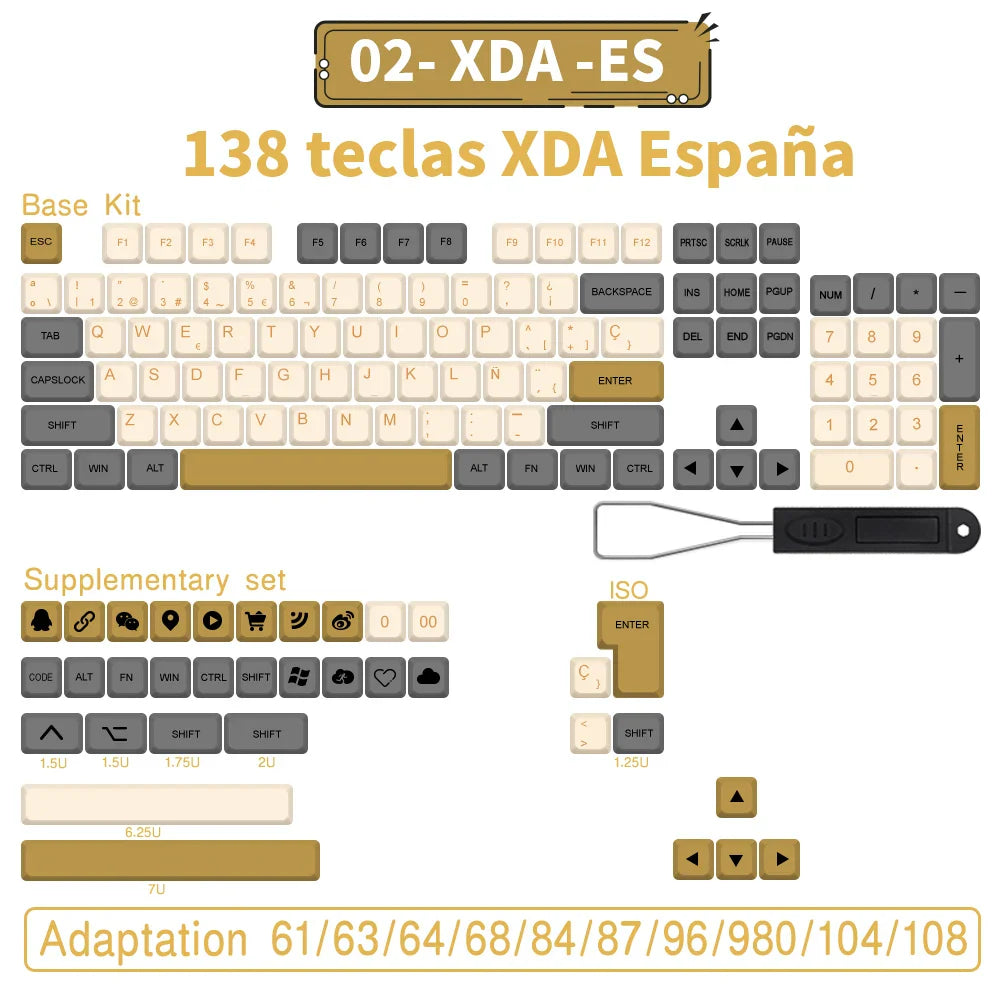 140 Tasten PBT-Tastenkappen XDA-Profil ISO-Layout Spanisch-Russisch-Japanisch-Koreanisch-Französisch-Tastenkappen für mechanische Cherry-MX-Tastatur