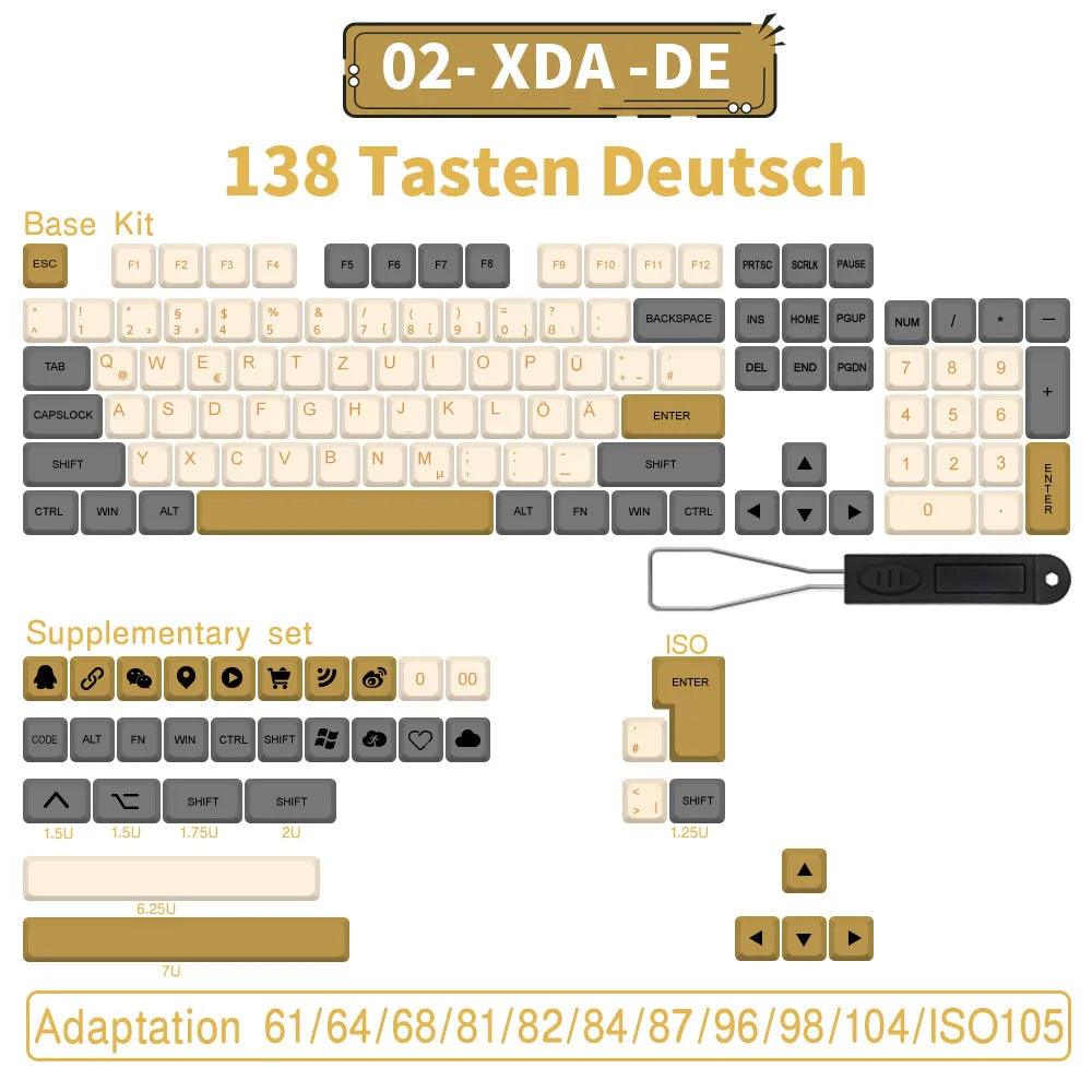 140 Tasten PBT-Tastenkappen XDA-Profil ISO-Layout Spanisch-Russisch-Japanisch-Koreanisch-Französisch-Tastenkappen für mechanische Cherry-MX-Tastatur