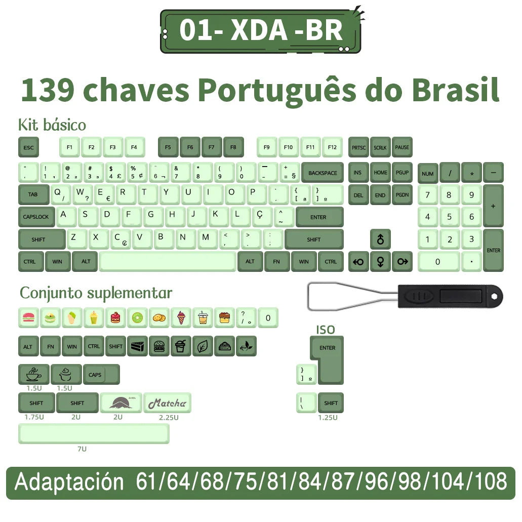 140 Tasten PBT-Tastenkappen XDA-Profil ISO-Layout Spanisch-Russisch-Japanisch-Koreanisch-Französisch-Tastenkappen für mechanische Cherry-MX-Tastatur