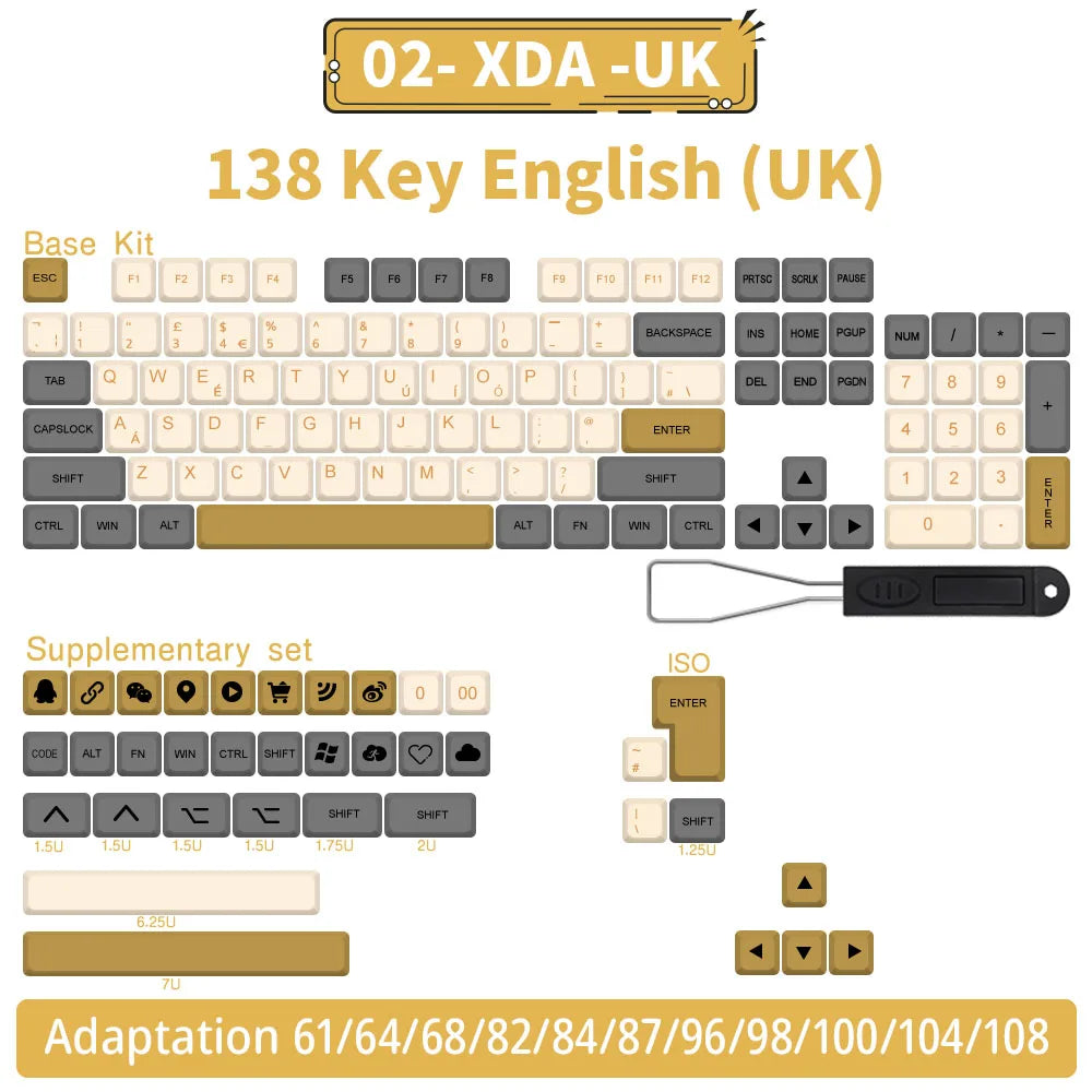 140 Tasten PBT-Tastenkappen XDA-Profil ISO-Layout Spanisch-Russisch-Japanisch-Koreanisch-Französisch-Tastenkappen für mechanische Cherry-MX-Tastatur