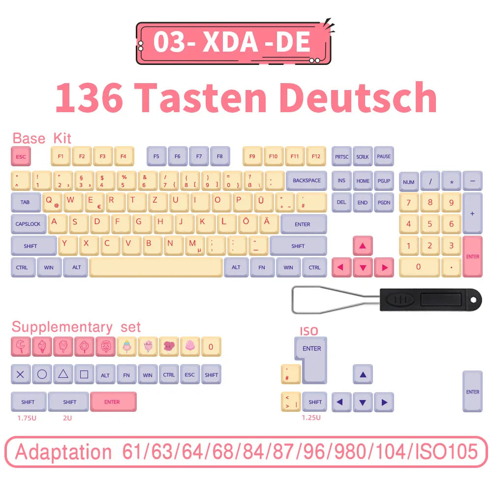 140 Tasten PBT-Tastenkappen XDA-Profil ISO-Layout Spanisch-Russisch-Japanisch-Koreanisch-Französisch-Tastenkappen für mechanische Cherry-MX-Tastatur
