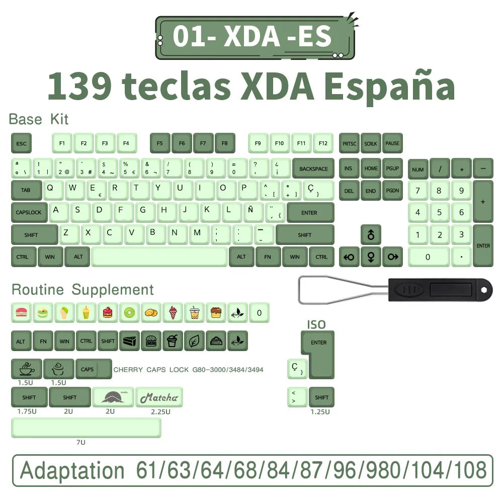 140 Tasten PBT-Tastenkappen XDA-Profil ISO-Layout Spanisch-Russisch-Japanisch-Koreanisch-Französisch-Tastenkappen für mechanische Cherry-MX-Tastatur