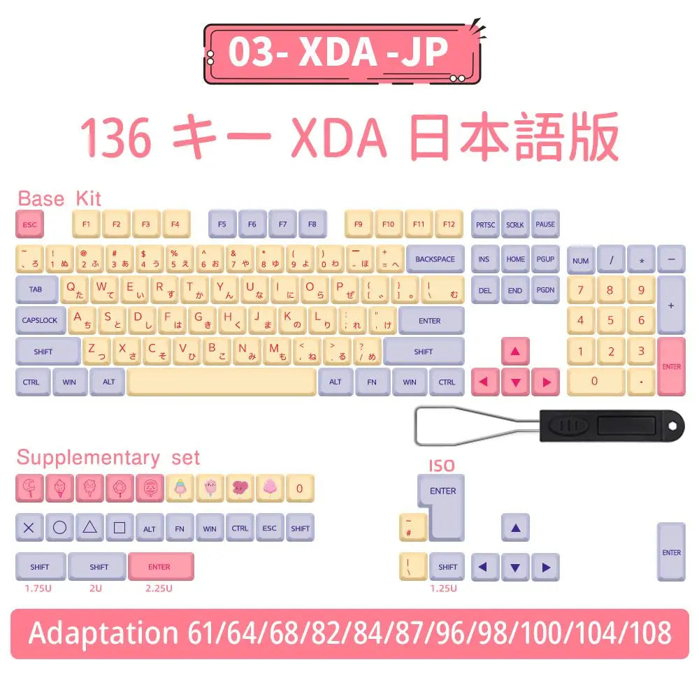 140 Tasten PBT-Tastenkappen XDA-Profil ISO-Layout Spanisch-Russisch-Japanisch-Koreanisch-Französisch-Tastenkappen für mechanische Cherry-MX-Tastatur
