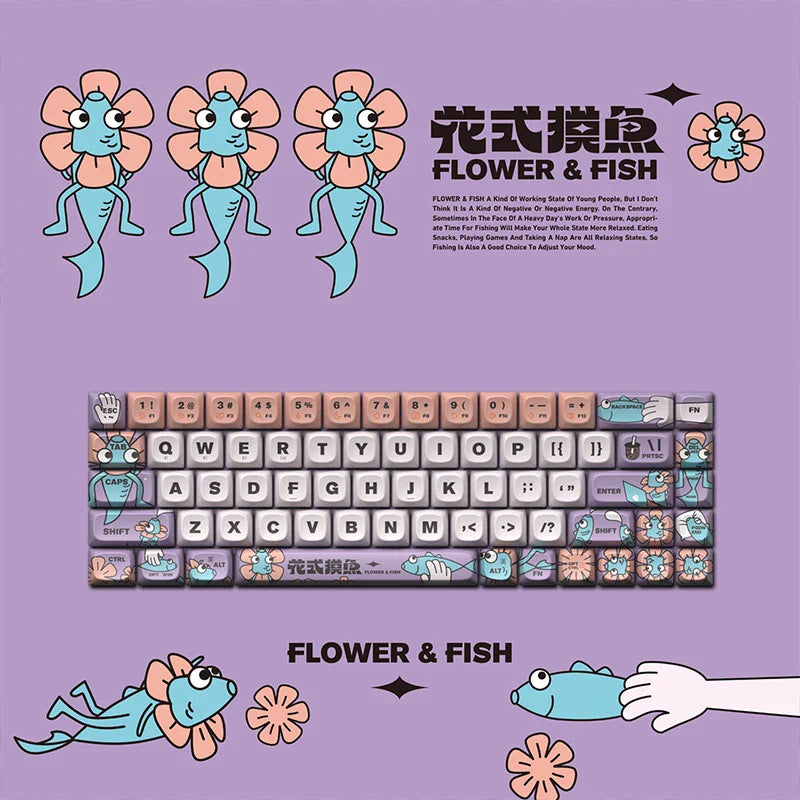 68 Tasten Lofree Xiaoqiao Theme Tastatur-Tastenkappen OEM PBT Sublimation Gaming Mechanische Tastatur Zubehör Benutzerdefinierte DIY-Tastenkappe Geschenk