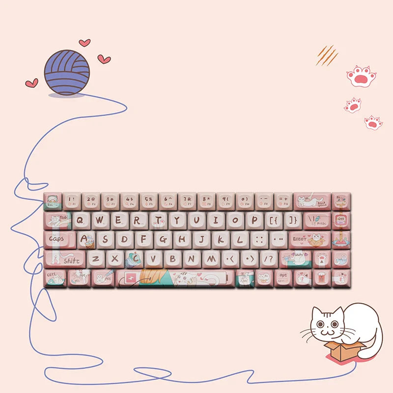 68 Tasten Lofree Xiaoqiao Theme Tastatur-Tastenkappen OEM PBT Sublimation Gaming Mechanische Tastatur Zubehör Benutzerdefinierte DIY-Tastenkappe Geschenk