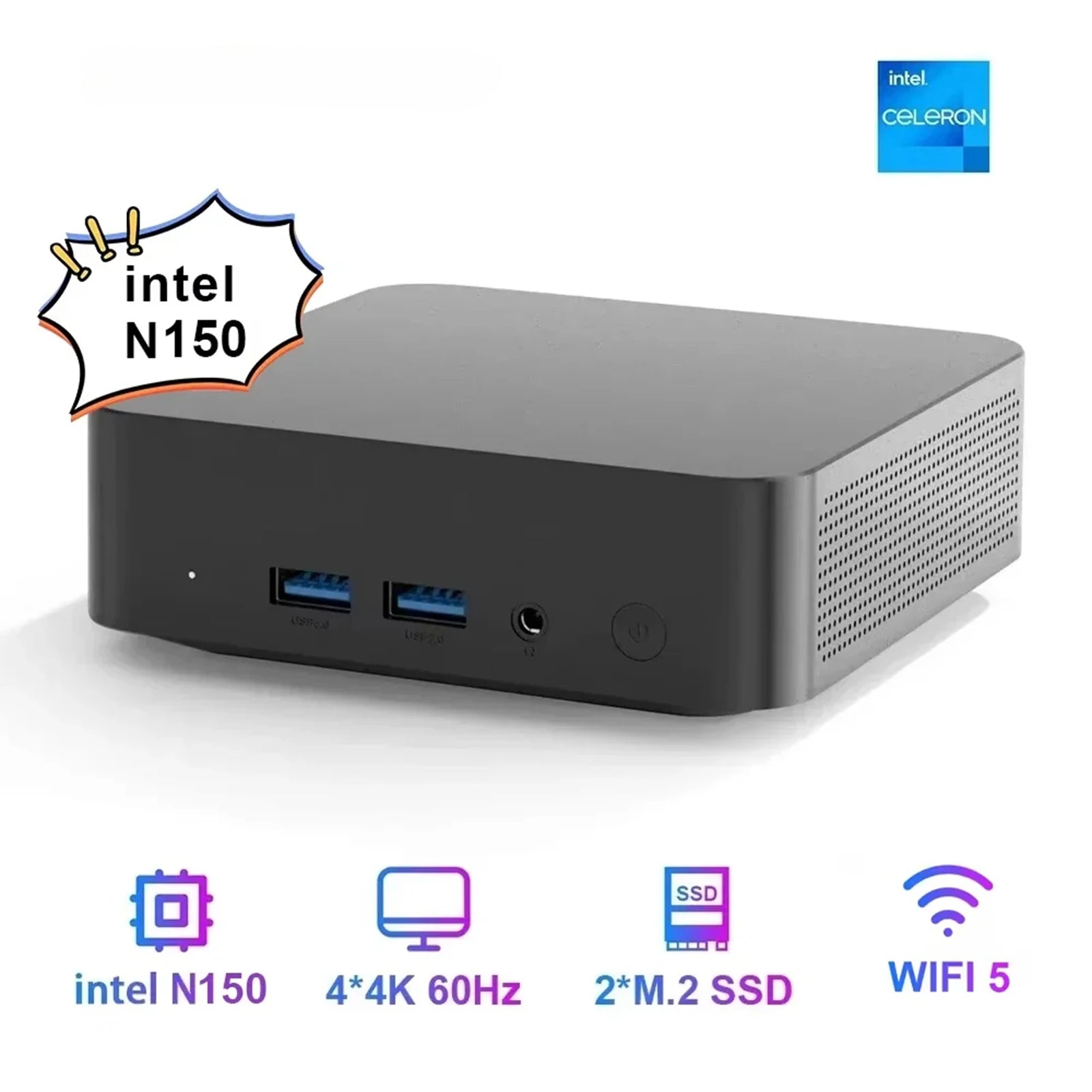 GTBOX T9 Mini-PC Intel N150/N100 WIFI5 Windows 11 Ultrakleiner Taschencomputer Dual-SSD Vollfunktion Typ-C 4K 60Hz RGB
