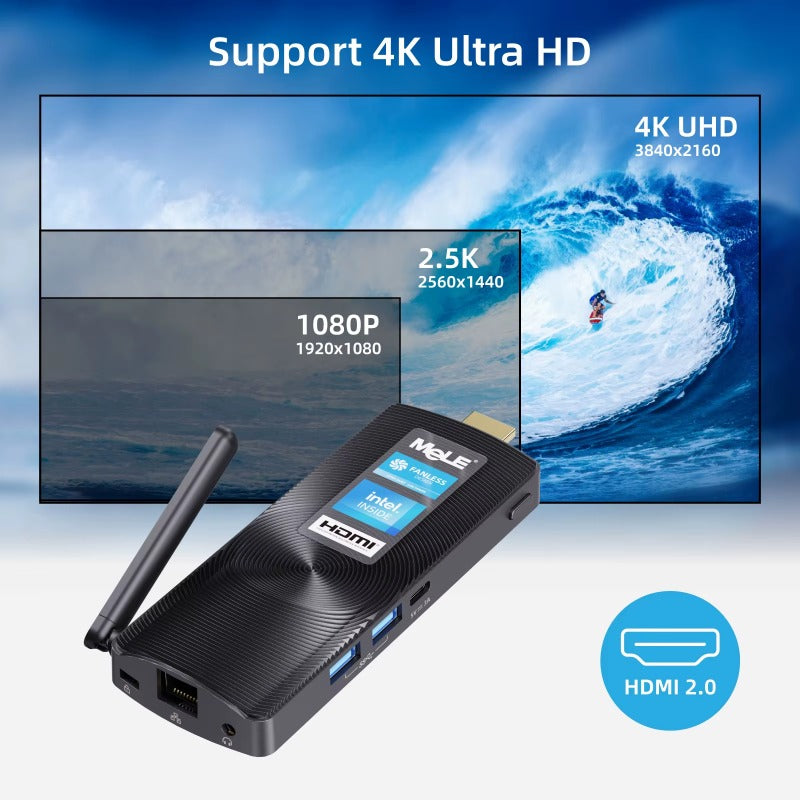 MeLE Lüfterloser Mini-PC-Stick N100 Windows 11 Pro N4000 8 GB 256 GB, Mikrocomputer-Stick HDMI 4K Gigabit Ethernet, Wi-Fi5 PCG02