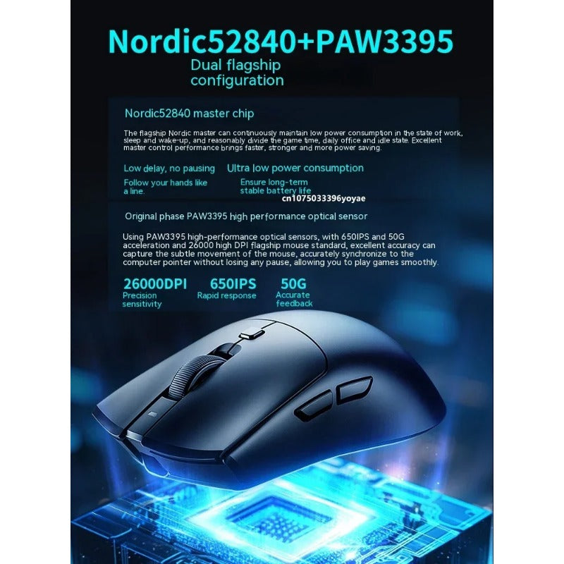 Rawm Sa-Mh01 Wiresless E-Sports Tri Mode Lightweight Ergonomic Paw3395 Gaming Mouse