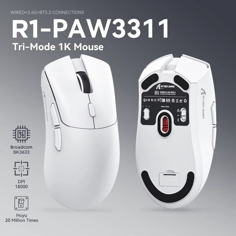 Attack Shark R1 Wireless game mouse PAW3311 1KHZ 18000dpi Bluetooth Macro