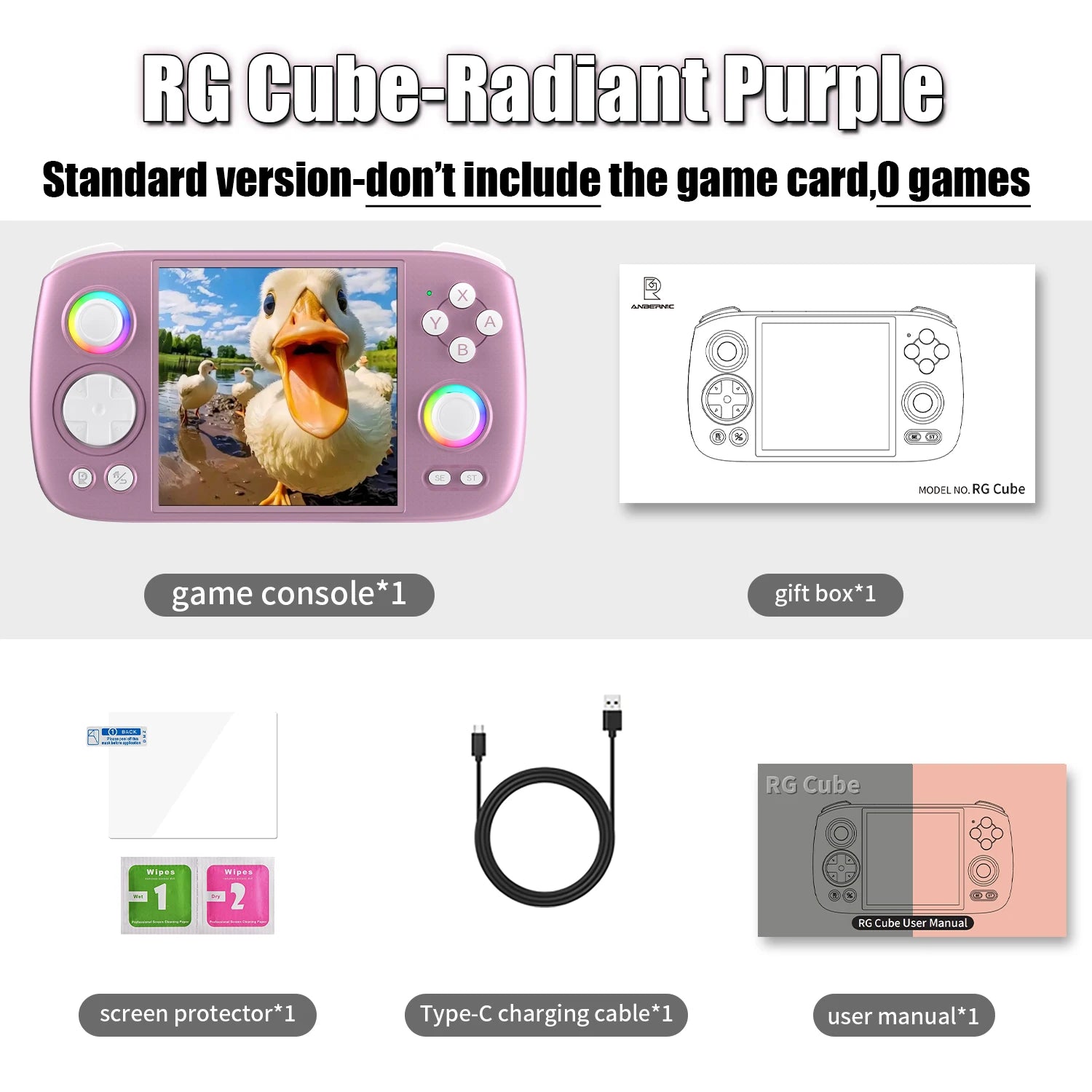 ANBERNIC RG Cube Retro Handheld Game Console Android 13 Unisoc T820 3.95 Inch IPS Screen Hall Joystick RGB lighting effect