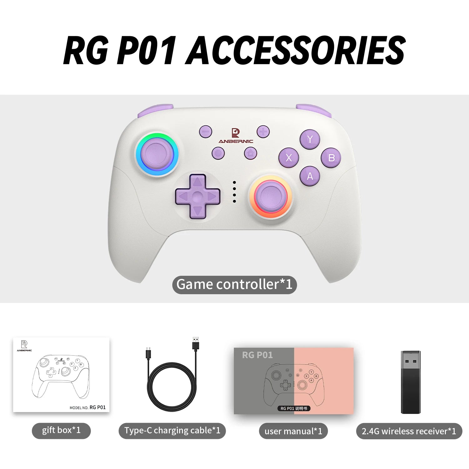 ANBERNIC RG P01 Gamepad Kabelgebundener drahtloser Bluetooth RGB Hall-Effekt-Joystick XBOX-Gamecontroller für PC Android IOS Steam