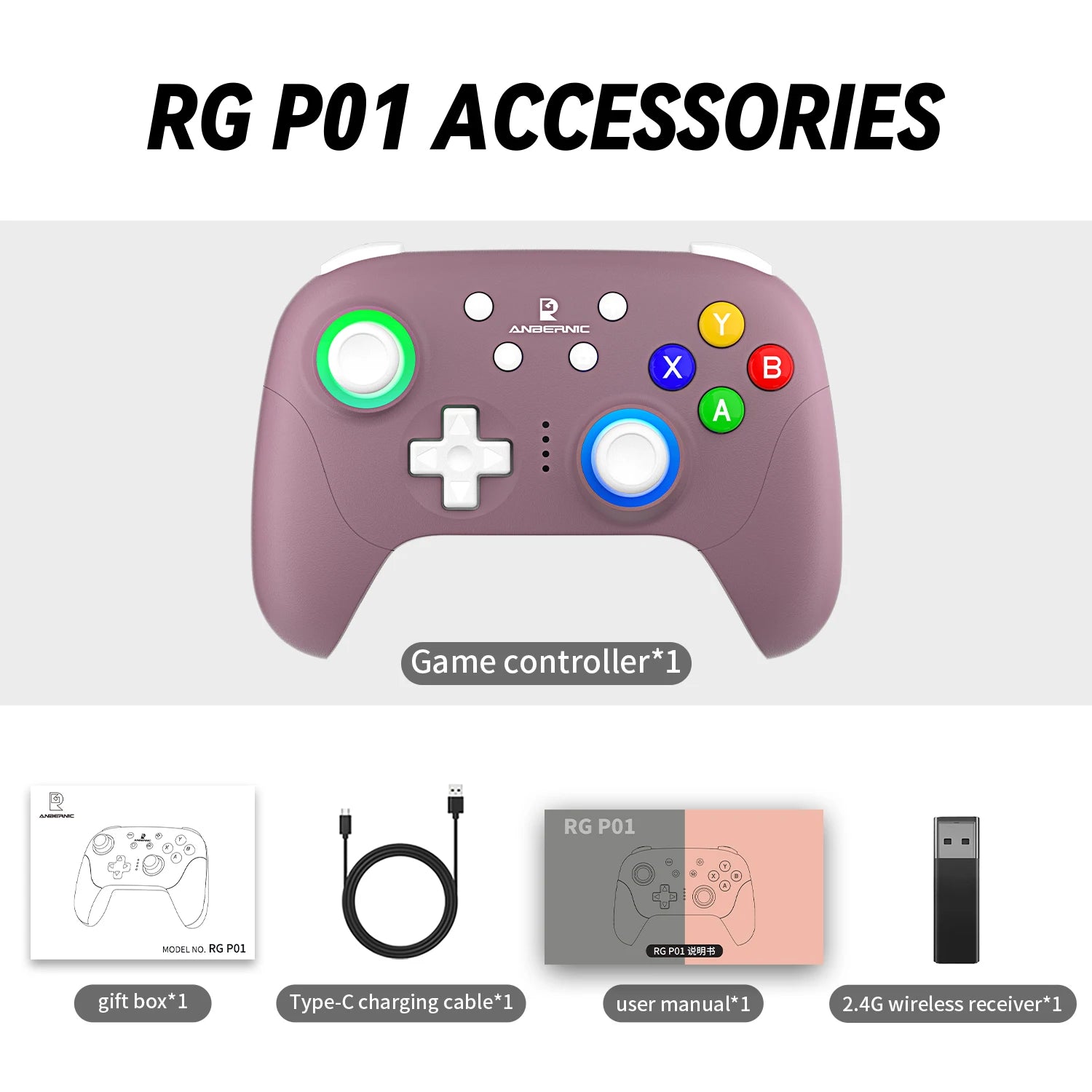 ANBERNIC RG P01 Gamepad Kabelgebundener drahtloser Bluetooth RGB Hall-Effekt-Joystick XBOX-Gamecontroller für PC Android IOS Steam