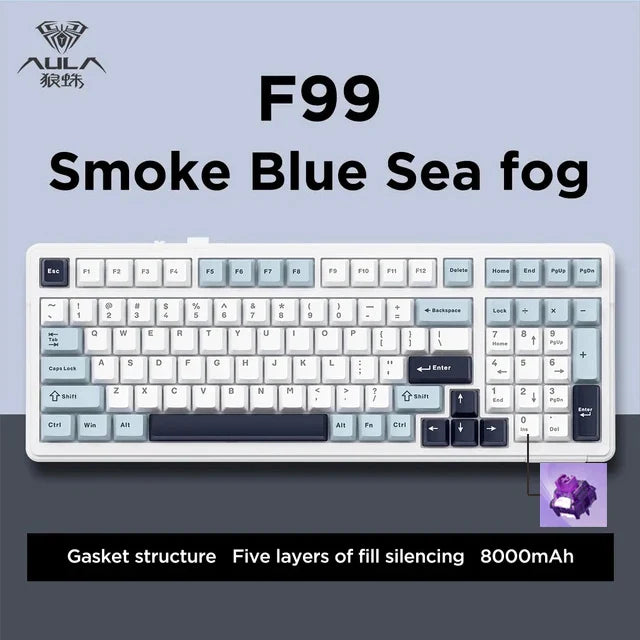 Aula F99 Gaming Mechanical Keyboard Three Mode 2.4g Wireless Bluetooth Wired Hot Swap PBT Gasket RGB