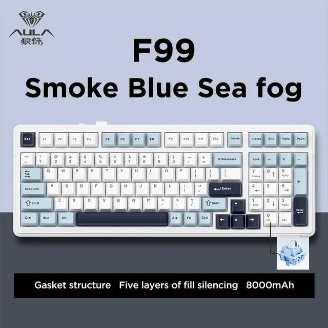 Aula F99 Gaming Mechanical Keyboard Three Mode 2.4g Wireless Bluetooth Wired Hot Swap PBT Gasket RGB