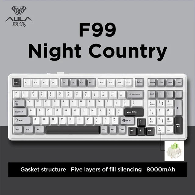 Aula F99 Gaming Mechanical Keyboard Three Mode 2.4g Wireless Bluetooth Wired Hot Swap PBT Gasket RGB