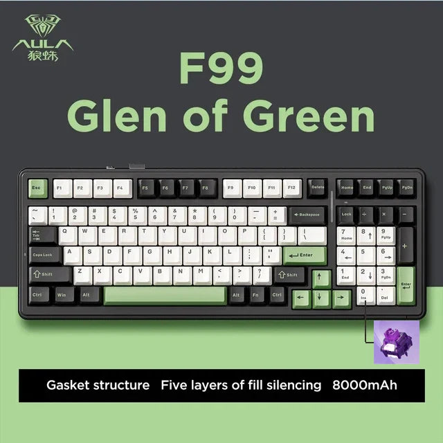 Aula F99 Gaming Mechanical Keyboard Three Mode 2.4g Wireless Bluetooth Wired Hot Swap PBT Gasket RGB