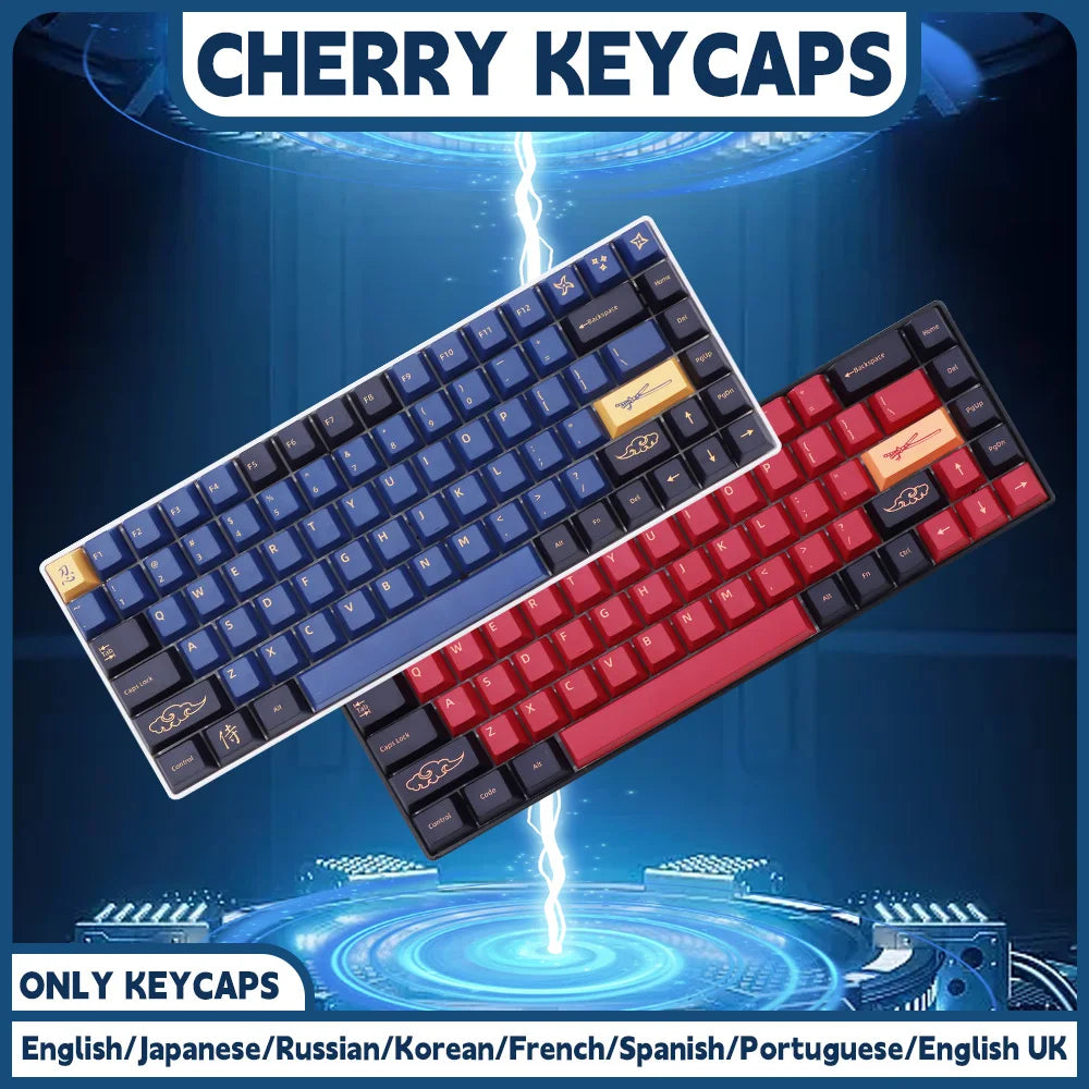 BLAU/ROT Samurai Japanisch/Koreanisch/Russisch/Spanisch/Französisch PBT-Tastenkappen ISO-Layout Cherry-Profil für benutzerdefinierte mechanische Tastatur