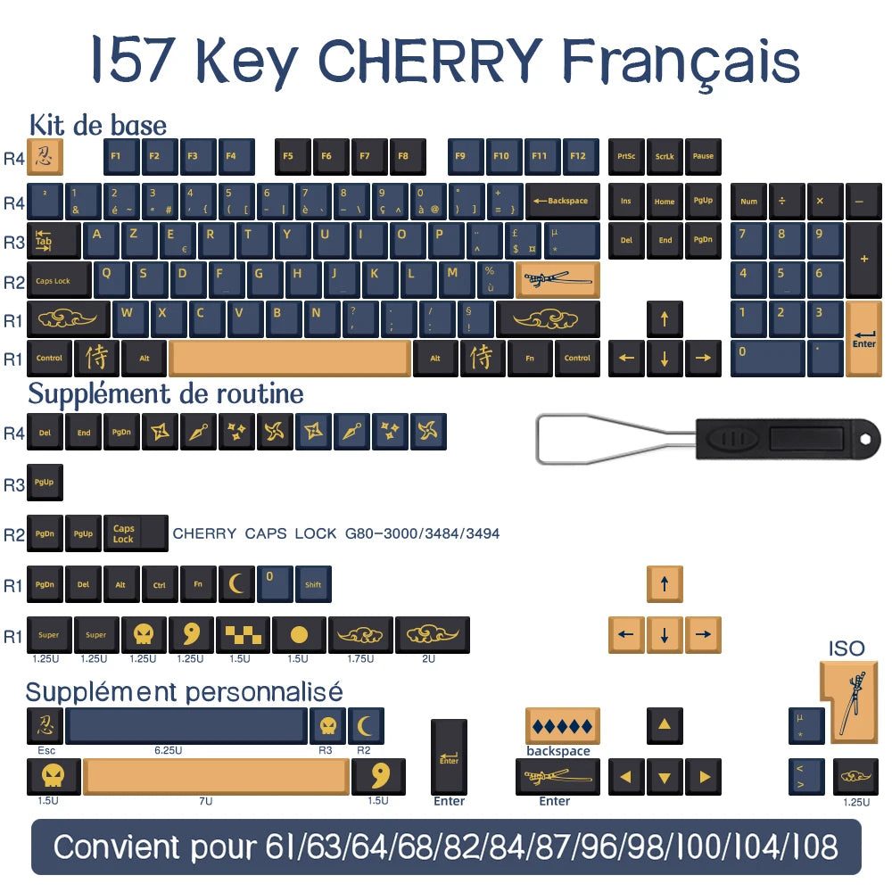 BLAU/ROT Samurai Japanisch/Koreanisch/Russisch/Spanisch/Französisch PBT-Tastenkappen ISO-Layout Cherry-Profil für benutzerdefinierte mechanische Tastatur