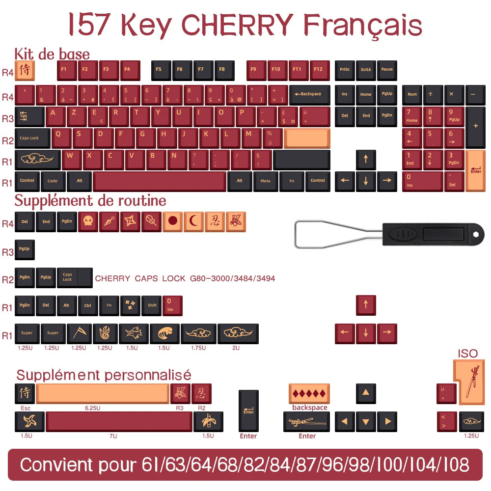 BLAU/ROT Samurai Japanisch/Koreanisch/Russisch/Spanisch/Französisch PBT-Tastenkappen ISO-Layout Cherry-Profil für benutzerdefinierte mechanische Tastatur