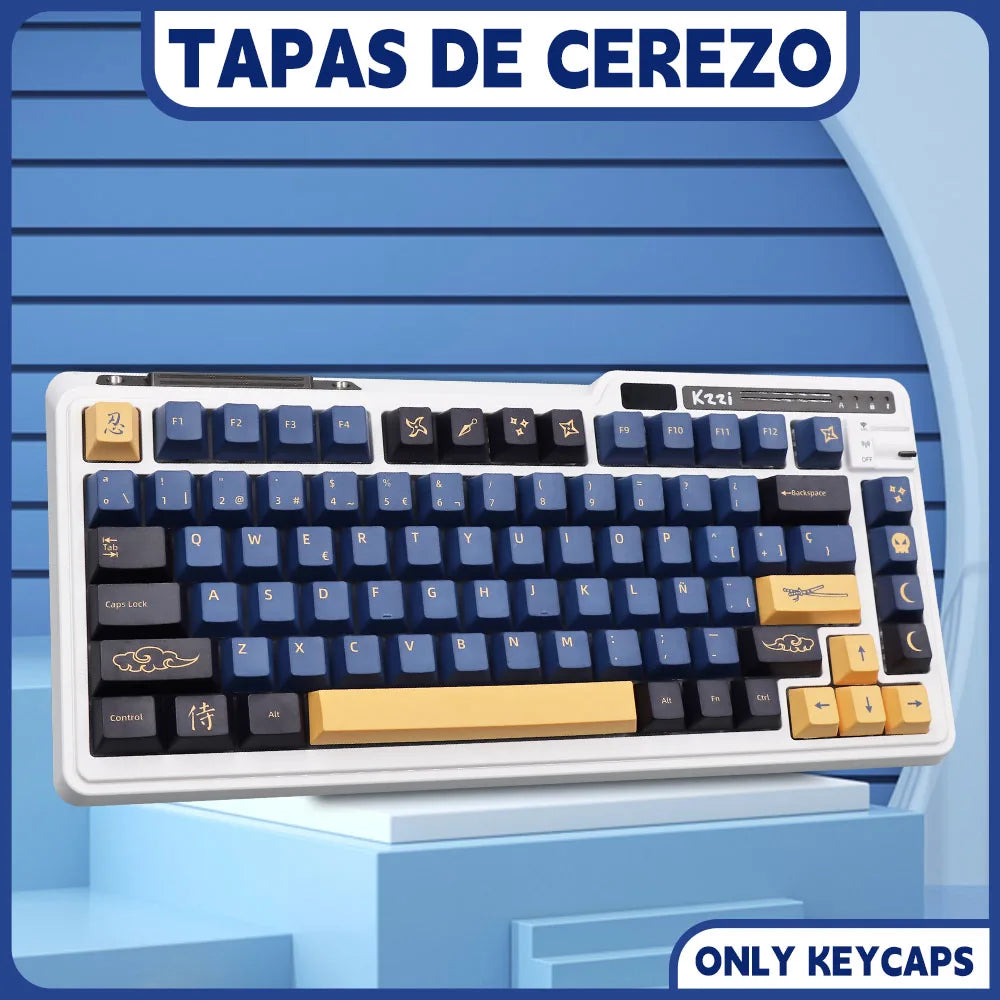 BLAU/ROT Samurai Japanisch/Koreanisch/Russisch/Spanisch/Französisch PBT-Tastenkappen ISO-Layout Cherry-Profil für benutzerdefinierte mechanische Tastatur