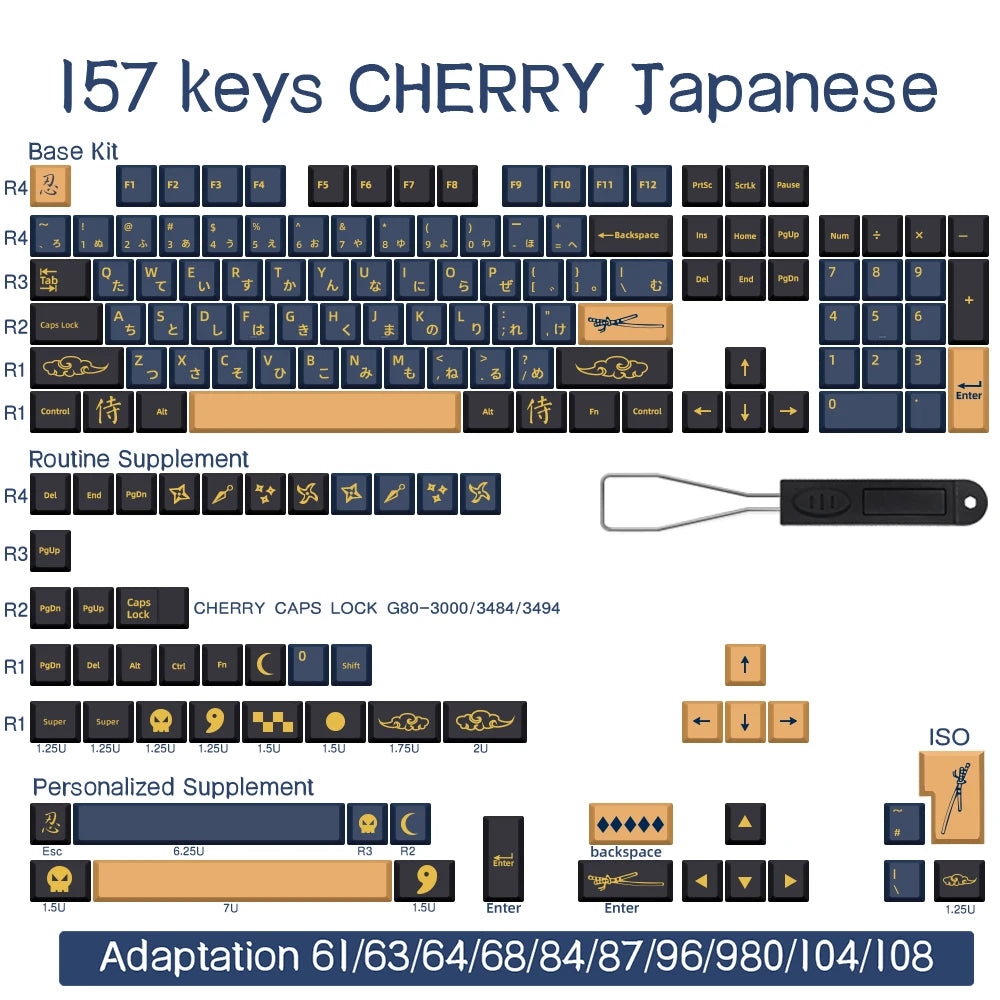 BLAU/ROT Samurai Japanisch/Koreanisch/Russisch/Spanisch/Französisch PBT-Tastenkappen ISO-Layout Cherry-Profil für benutzerdefinierte mechanische Tastatur