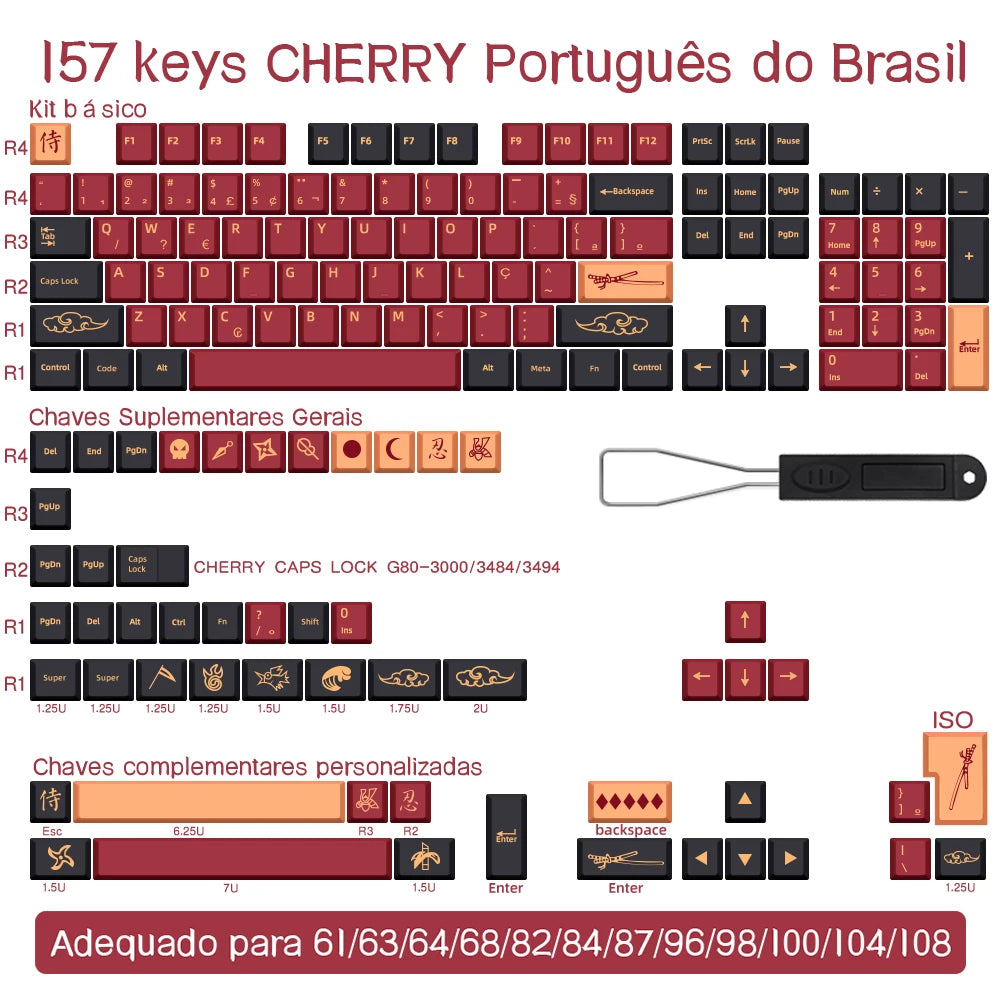 BLAU/ROT Samurai Japanisch/Koreanisch/Russisch/Spanisch/Französisch PBT-Tastenkappen ISO-Layout Cherry-Profil für benutzerdefinierte mechanische Tastatur
