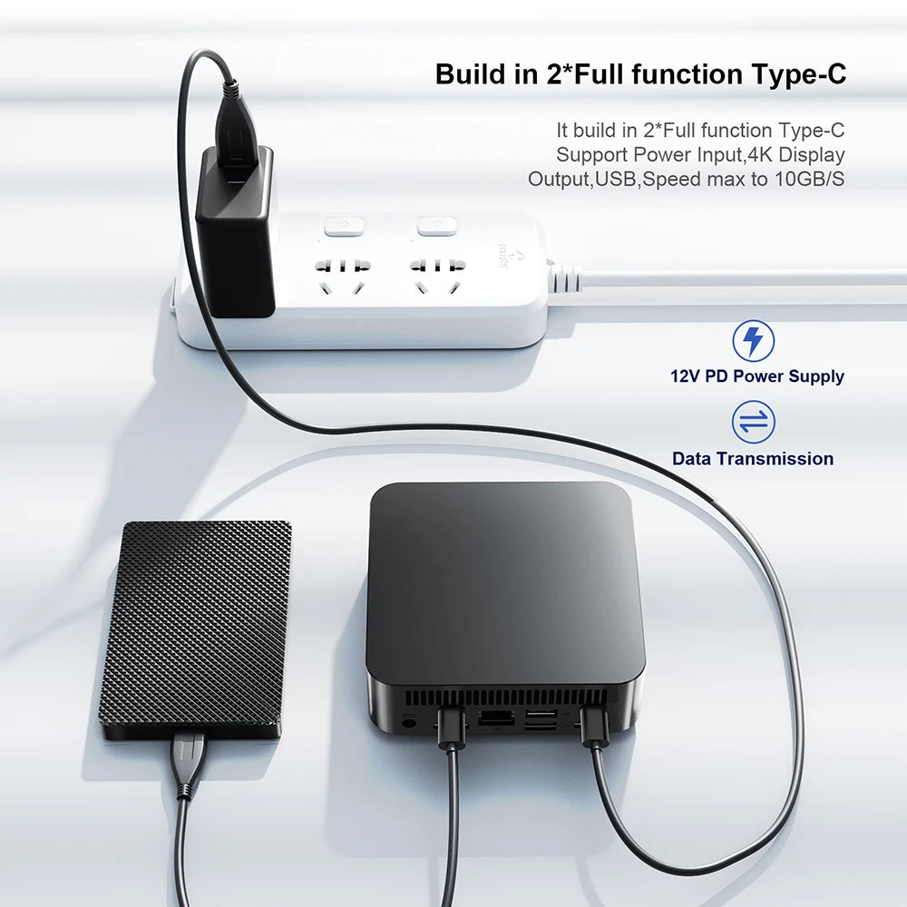 GTBOX T9 Mini-PC Intel N150/N100 WIFI5 Windows 11 Ultrakleiner Taschencomputer Dual-SSD Vollfunktion Typ-C 4K 60Hz RGB