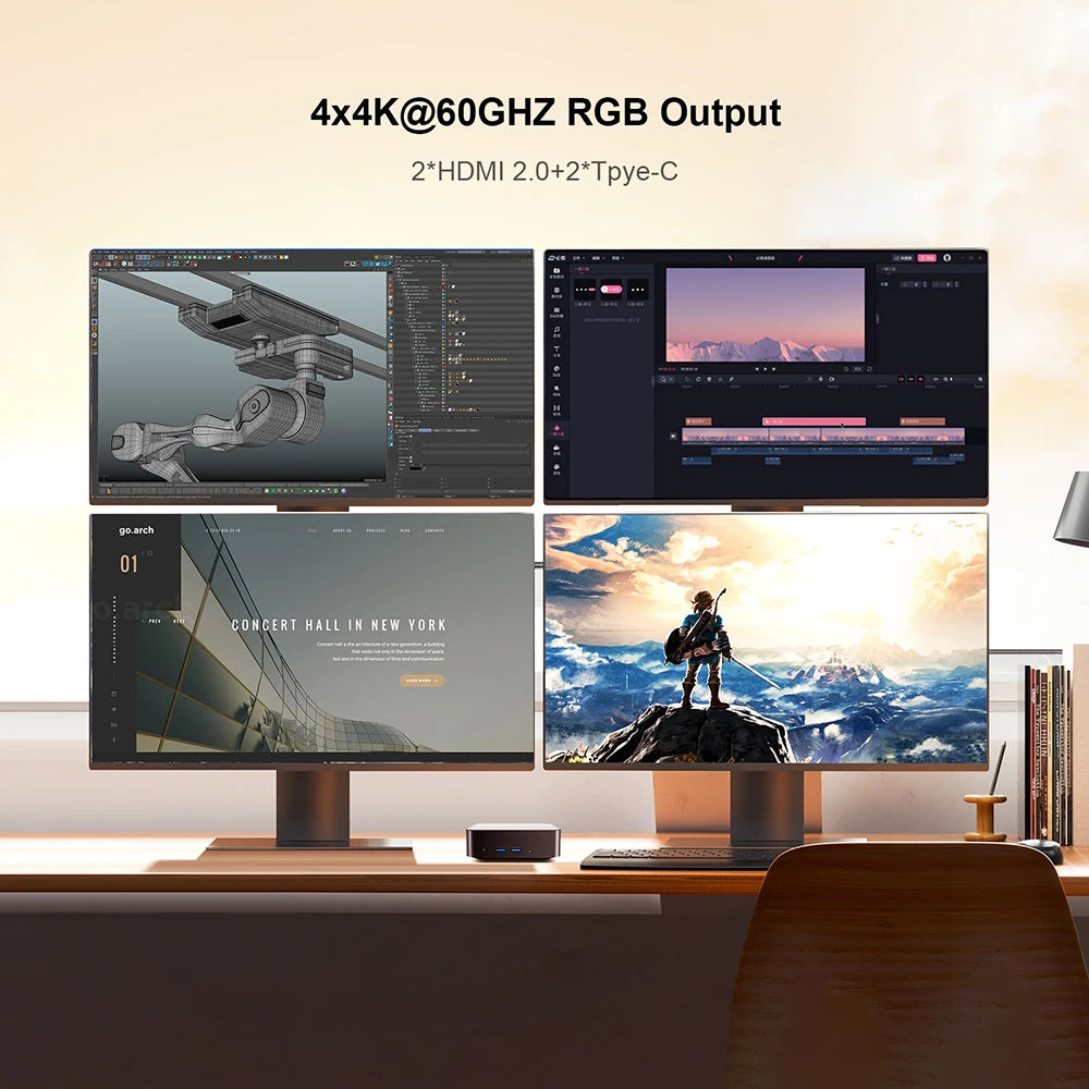 GTBOX T9 Mini-PC Intel N150/N100 WIFI5 Windows 11 Ultrakleiner Taschencomputer Dual-SSD Vollfunktion Typ-C 4K 60Hz RGB