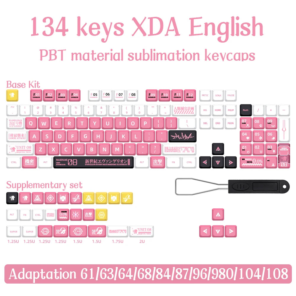 Eva-Thema, japanische Animation, personalisierte Tastenkappen, XDA-Profil, PBT-Farbstoffsublimations-Tastenkappe für mechanische Tastatur GMK MX Switch