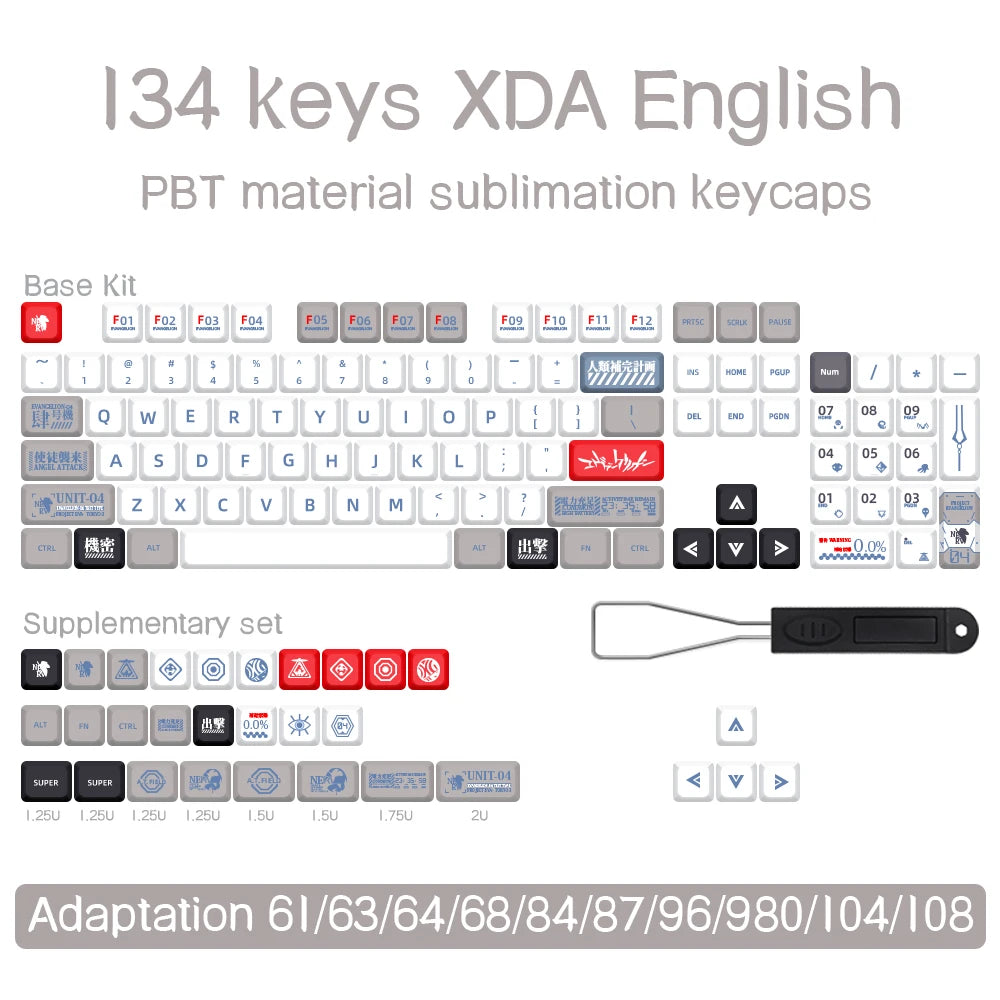 Eva-Thema, japanische Animation, personalisierte Tastenkappen, XDA-Profil, PBT-Farbstoffsublimations-Tastenkappe für mechanische Tastatur GMK MX Switch