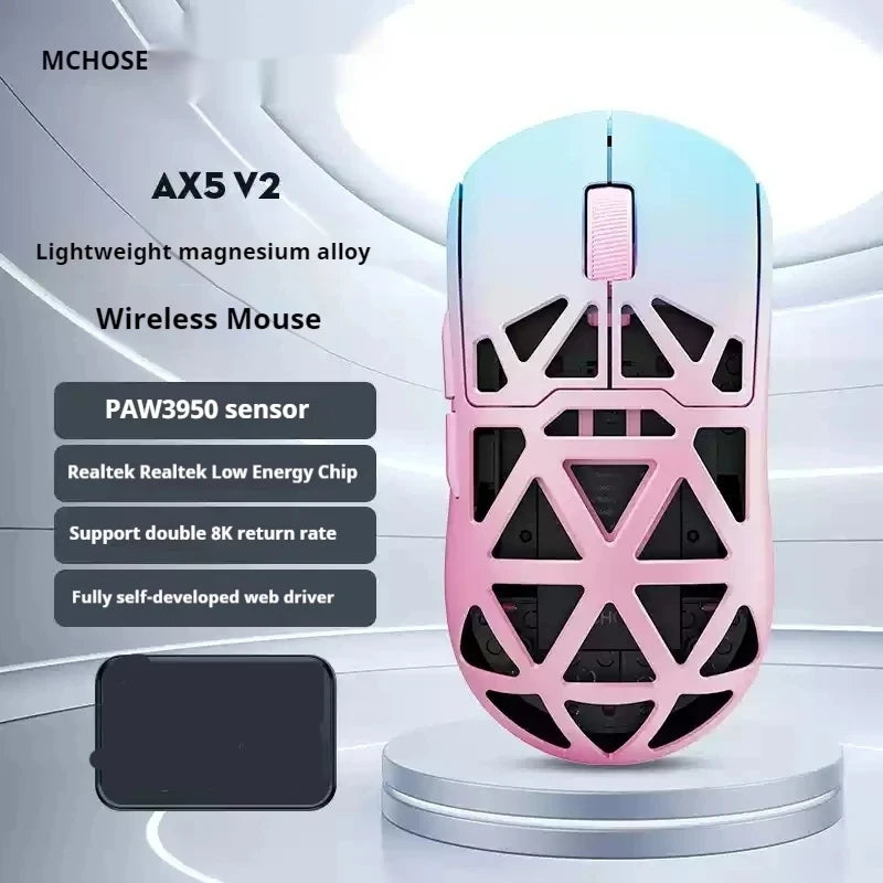 MCHOSE AX5 V2 Kabellose Gaming-Maus Tri-Mode Magnesiumlegierung Paw3950-Sensor Dual 8k Polling Rate Leichtgewicht