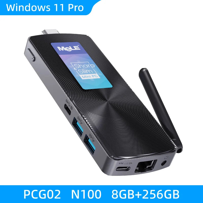 MeLE Lüfterloser Mini-PC-Stick N100 Windows 11 Pro N4000 8 GB 256 GB, Mikrocomputer-Stick HDMI 4K Gigabit Ethernet, Wi-Fi5 PCG02