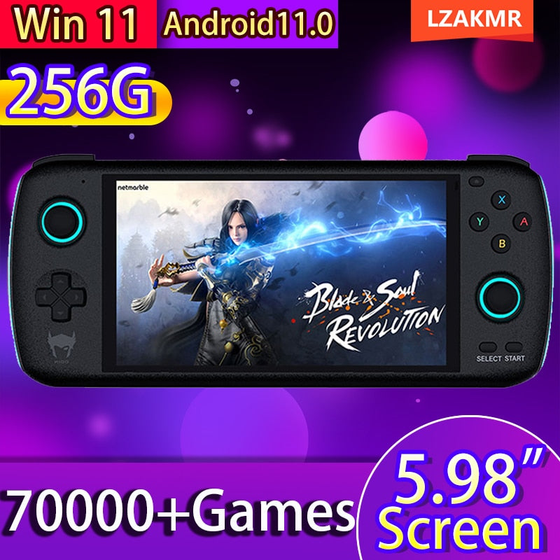 Odin Retro-Spielkonsole, 5,98-Zoll-Touchscreen, Win11, 6600-mAh-Akku, 8 GB + 256 GB, über 70.000 Spiele, Dualsystem, Android 11