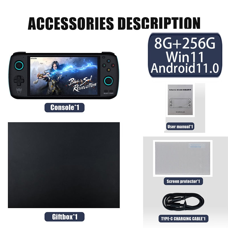 Odin Retro-Spielkonsole, 5,98-Zoll-Touchscreen, Win11, 6600-mAh-Akku, 8 GB + 256 GB, über 70.000 Spiele, Dualsystem, Android 11
