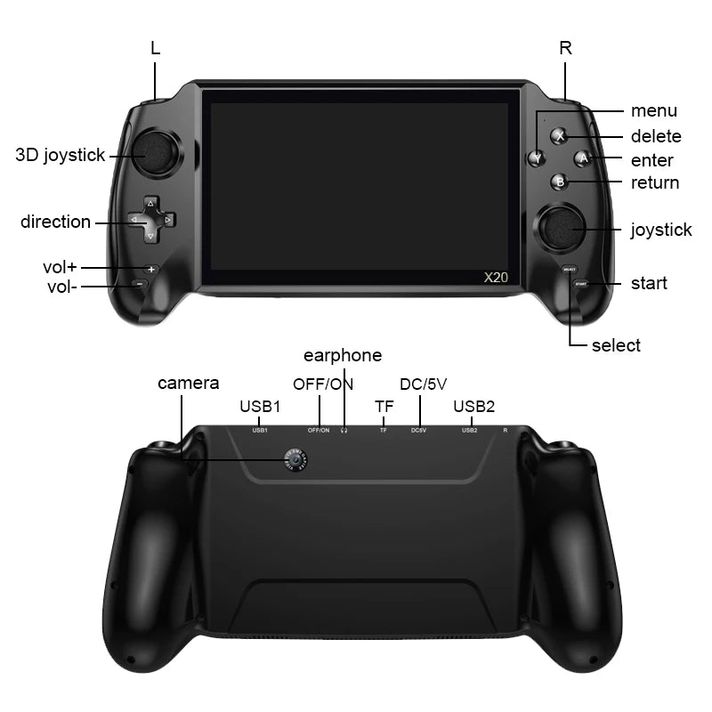 POWKIDDY X20 Portable Retro Handheld Video Game Console 7.0 Inch HD Screen Bulit-in 3000 Game 16GB