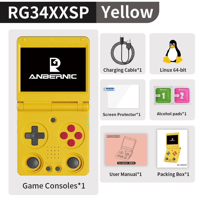 ANBERNIC RG34XXSP Flip Handheld game Console 3.4'' IPS Screen Linux 64-bit 64G 5000+ Games