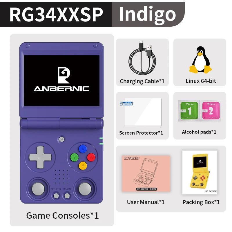 ANBERNIC RG34XXSP Flip Handheld game Console 3.4'' IPS Screen Linux 64-bit 64G 5000+ Games