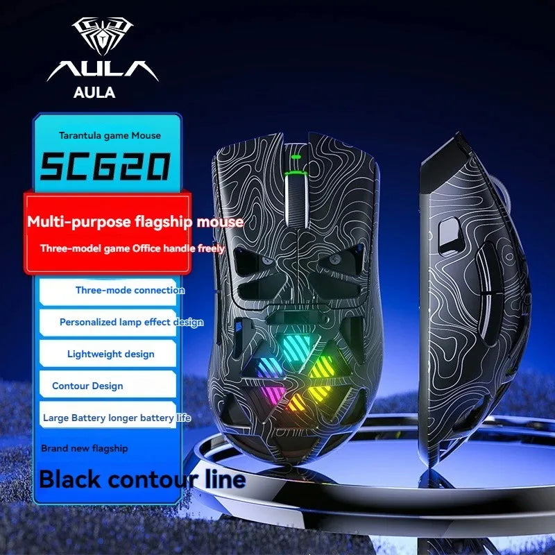 AULA SC620 Wireless Gaming Mouse 3-Mode Bluetooth Rechargeable Lightweight with RGB Lighting