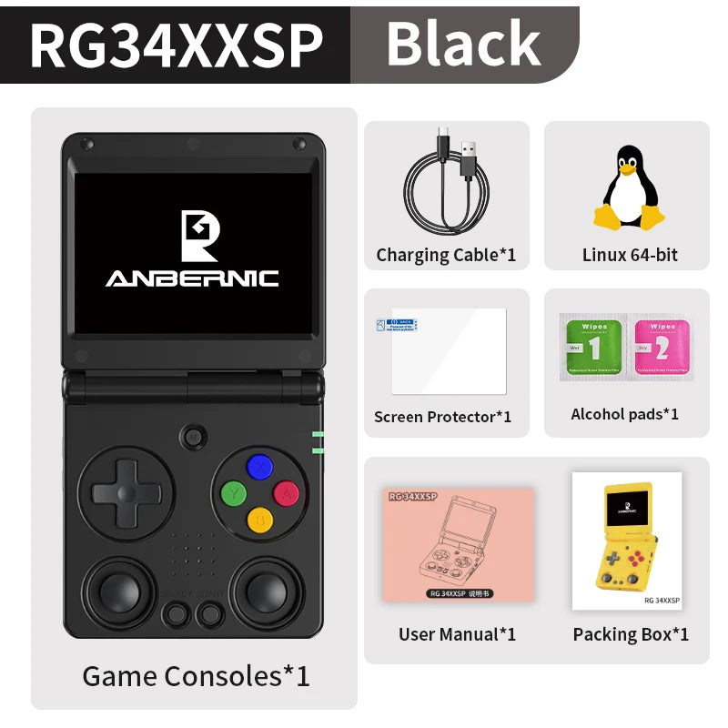 ANBERNIC RG34XXSP Flip Handheld game Console 3.4'' IPS Screen Linux 64-bit 64G 5000+ Games