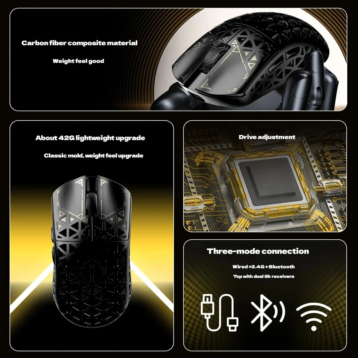 Ipi Float 18/88 Wireless gaming Mouse Dual 8khz Mode Carbon Fiber Paw3395 26Kdpi