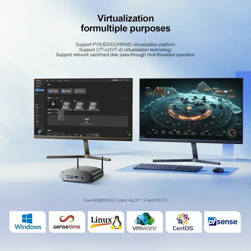 GTBOX Fanless Industrial Mini PC intel N100 Win 11 pro Desktop Computer MR02  with 4*Intel LAN i225, 2 COM, 3 USB for Linux
