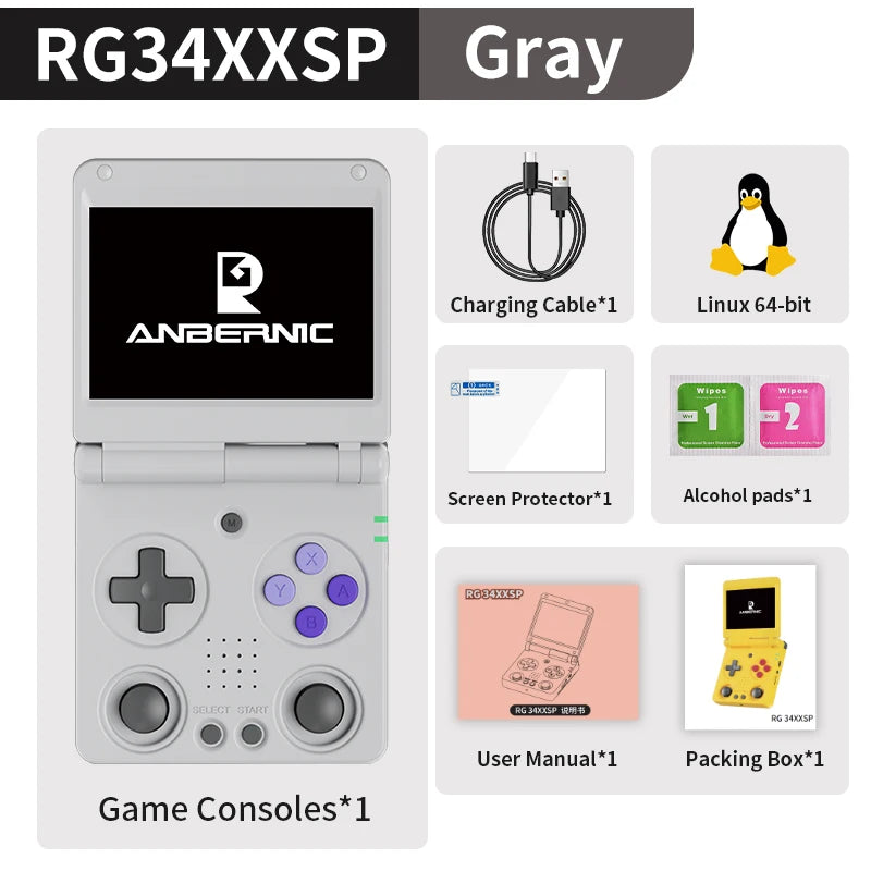 ANBERNIC RG34XXSP Flip Handheld game Console 3.4'' IPS Screen Linux 64-bit 64G 5000+ Games